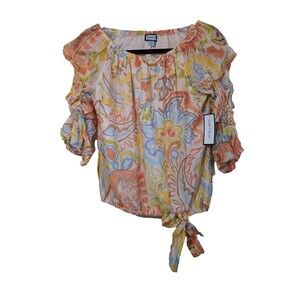 Sam & Jess Women's Top Off Shoulder Lantern Sleeve Artsy Boho Relaxed Fit XS